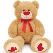 Maogolan Giant Teddy Bear 35" Stuffed Animal - Red Heart Footprints Big Teddy Bear Plush For Valentines Day Gift,Anniversary,Long Distance