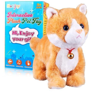Yellow Robot Cat Plush Cat Stuffed Animal Interactive Cat Meow Kitten Touch Control, Electronic Cat Pet, Robotic Cat Cat Kitty Toy, Animated Toy Cats For Girls Baby Kids L:12"