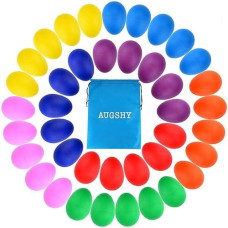 Augshy 40Pcs Plastic Egg Shakers Percussion Musical Maracas Easter Eggs With A Storage Bag For Toys Music Learning Diy Painting(8 Different Colors)