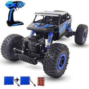 Szjjx Remote Control Car 2.4Ghz Rc Cars 4Wd Powerful All Terrains Rc Rock Crawler Electric Radio Control Cars Off Road Rc Monster Trucks Toys With 2 Batteries For Kids Boys Girls Blue