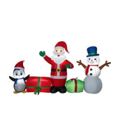 At Home Inflatable Christmas Santa, Gifts, Snowman, And Penguin Lighted Yard Display 9 Feet Long