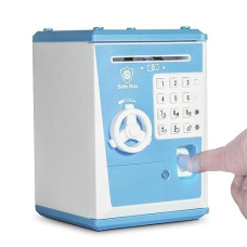 LIKE Toy Piggy Bank Safe Box Fingerprint ATM Bank ATM Machine Money coin Savings Bank for Kids Blue