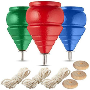 Yajua Authentic Spinning Tops Classic Wooden Trompos [Set Of 3]