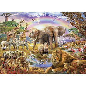 1000 Pieces African Animal Puzzles Jungle Scene African Beasts Elephant Jigsaw Puzzle For Adults Animal World Jigsaw Puzzles Home Decoration School Supplies Jigsaw Puzzles 1000 Pieces For Adults