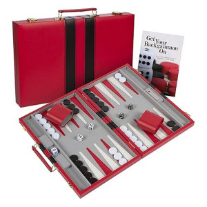 Get The Games Out Top Backgammon Set - Classic Board Game Case - Best Strategy & Tip Guide - Available In Small, Medium And Large Sizes (Red, Medium)