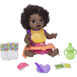 Baby Alive Happy Hungry Baby Black Curly Hair Doll, Makes 50+ Sounds & Phrases, Eats & Poops, Drinks & Wets, For Kids Age 3 & Up