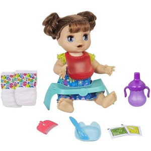 Baby Alive Happy Hungry Baby Brown Straight Hair Doll, Makes 50+ Sounds & Phrases, Eats & Poops, Drinks & Wets, For Kids Age 3 & Up