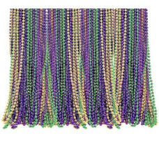 72 Pack Bulk Mardi Gras Beads Necklaces Purple Green Gold Beads, 33 Inches Long 7Mm Thick, Tree Decoration, Party Favors Supplies, Costume Accessories (72)