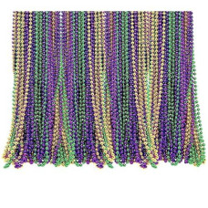 72 Pack Bulk Mardi Gras Beads Necklaces Purple Green Gold Beads, 33 Inches Long 7Mm Thick, Tree Decoration, Party Favors Supplies, Costume Accessories (72)