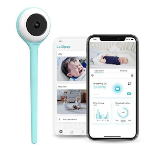 Lollipop Baby Monitor (Turquoise) - Full-Featured Smart Wi-Fi Camera Of True Crying Detection With Extra In-App Plan Of Breathing Monitoring/Sleep Tracking-Accessories Free/7 Days Trial Period
