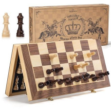 Asney Upgraded Magnetic Chess Set, 15" Tournament Staunton Wooden Chess Board Game Set With Magnets, Crafted Chesspiece Ans Storage Slots For Kids Adult, Includes Extra Queens