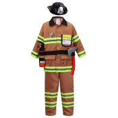 Yolsun Tan Fireman Costume For Kids, Boys' And Girls' Firefighter Dress Up (7 Pcs) 6-7 Years