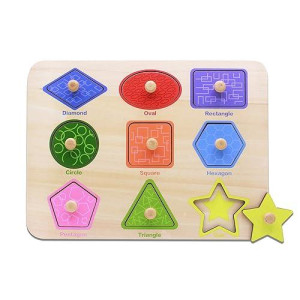 Aile Toddler Wooden Preschool Learning Shape Peg Puzzle Board Toys