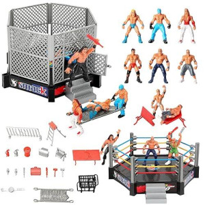 Haptime 32 Pcs Wrestling Toys For Kids, Mini Wrestlers Playset With 12 Wrestling Action Figures, 2 Wrestling Ring, Many Realistic Accessories, Birthday Gift For Boys And Girls, Great For Cake Toppers