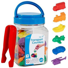 Edxeducation Transport Counters - Mini Jar - Set Of 36 - Learn Counting, Colors, Sorting And Sequencing - Hands-On Math Manipulative For Kids