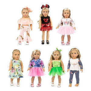 Xfeyue 7 Sets 18 Inch Doll Clothes Gifts And Accessories, Mickey,Unicorn Doll Clothes Fit American18 Inch Doll (Xfe01)