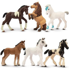 Toymany 6Pcs 3-4" Realistic Plastic Horse Figurines Set, Detailed Textures Foal Pony Animal Toy Figures, Christmas Birthday Gift Cake Topper For Kids Toddlers Children