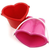 Matty'S Toy Stop Beach Gear 6" Plastic Heart Shape Sand Buckets (Pails) Red & Pink Party Set Bundle - 2 Pack