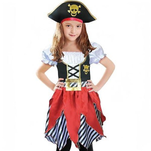 Lingway Toys Girls Deluxe Pirate Costume,Buccaneer Princess Dress For Kids 7-8Years