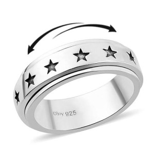Shop Lc Spinner Ring For Women - Spinning Anxiety Ring For Men - Wedding Band 925 Sterling Silver Platinum Plated Star Statement Jewelry Stress Relief Gifts For Women Size 7 Engagement Bridal