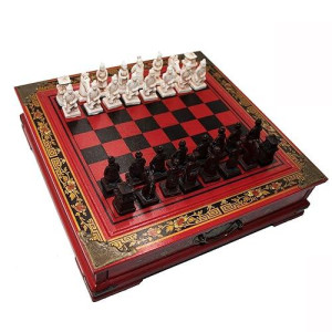 Ireav Retro Terracotta Warriors Chess Set For Kids And Adults Classic Family Board Game With Folding Wooden Chessboard 3D Resin Chess Pieces And Storage Slots (10.23�10.23 Inch)