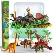 Temi Dinosaur Toys For Kids 3-5, Realistic Jurassic Dinosaurs Figures With Play Mat & Trees To Create A Dino World Includes T-Rex, Triceratops, Velociraptor, Gift For Toddler Boys & Girls 3 4 5 6 7
