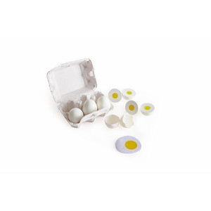 Hape Egg Carton Kitchen Toys Children Play Kitchen Game Food Toy For Kids Early Development, Learning (3Pcs Hard-Boiled Eggs & 3Pcs Fried Eggs)