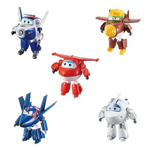 Super Wings - 5 Transforming 5-Pack Jett, Paul, Todd, Astra and Agent chase Airplane Toys Action Figures Preschool Toy Plane for 3 4 5 Year Old Boys and girls Birthday gifts for Kids , Red