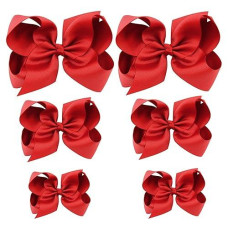 Hlin Toddler Girls 6Pcs Red Hair Bow Clips Matching American Girls Doll & Girls (6Inch 2, 4.5Inch 2, 3Inch 2)