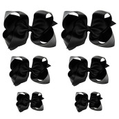 Hlin Toddler Girls 6Pcs Black Hair Bow Clips Matching American Girls Doll & Girls (6Inch * 2, 4.5Inch * 2, 3Inch * 2)