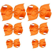 Hlin Toddler Girls 6Pcs Orange Hair Bow Clips Matching American Girls Doll & Girls (6Inch * 2, 4.5Inch * 2, 3Inch * 2)