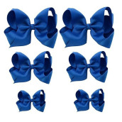 Hlin Toddler Girls 6Pcs Blue Hair Bow Clips Matching American Girls Doll & Girls (6Inch * 2, 4.5Inch * 2, 3Inch * 2)