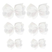 Hlin Toddler Girls 6Pcs White Hair Bow Clips Matching American Girls Doll & Girls (6Inch * 2, 4.5Inch * 2, 3Inch * 2)