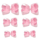 Hlin Toddler Girls 6Pcs Hair Bow Clips Matching American Girls Doll & Girls (6Inch ?2, 4.5Inch ?2, 3Inch ?2) (Pink)