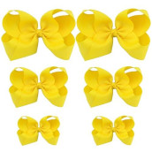 Hlin Toddler Girls 6Pcs Yellow Hair Bow Clips Matching American Girls Doll & Girls (6Inch * 2, 4.5Inch * 2, 3Inch * 2)