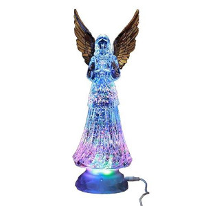 Dalax- Angel Led Lighted Sparkling Color Changing Snow Globe Water Lamp With 6 Hour Timer, 12'' Prayer Angel Swirling Glitter Golden Wings Statue Home Decor Figurine, Christmas Ornaments Decorations