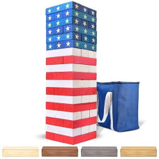 Gosports Giant Wooden Toppling Tower - Stacks Up To 5 Ft - Stars & Stripes