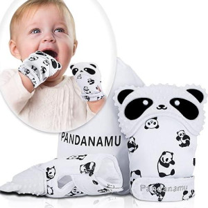 Baby Teething Mitten Bpa-Free Panda Teething Mitts Teething Toy Infant Teether With Travel Bag(1 Pair)