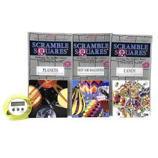 Bundle Of Scramble Squares B. Dazzle Puzzles For Seniors/Adults/Teens/Kids - 3 Puzzles Included - Hot Air Balloons, Planets And Candy With A Bonus Digital Timer