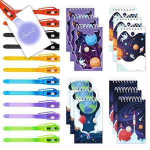 Outer Space Party Favors For Kids | Set Of 12 | Invisible Ink Pen And Mini Notebooks | Goodie Bag Stuffers With Invisible Ink Pens For Candyland Party, Classroom Prizes, Easter Basket Stuffers