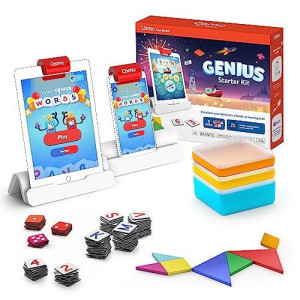 Osmo - Genius Starter Kit For Ipad - 5 Educational Learning Games - Ages 6-10 - Math, Spelling, Creativity & More - Christmas Toys - Stem Toy (Osmo Ipad Base Included)