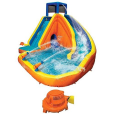 Banzai Sidewinder Falls Inflatable Kids Water Park Swim Splash Pool With Slide, Clubhouse, Climbing Wall, And Built-In Water Cannons