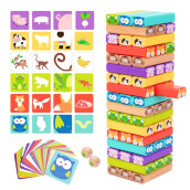 Nene Toys Wooden Tumble Tower Game With Animals & Colors, 4-In-1 Educational Family Board Game For Kids Ages 3-9, Creativity & Cognitive Skills Booster - Gift For Boys Girls 3+ Years