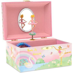 Jewelkeeper Girls Musical Jewelry Storage Box With Spinning Ballerina, Rainbow And Gold Foil Design, Swan Lake Tune