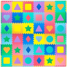 Prosource Kids Foam Puzzle Floor Play Mat With Shapes & Colors 36 Tiles, 12"X12" And 24 Borders