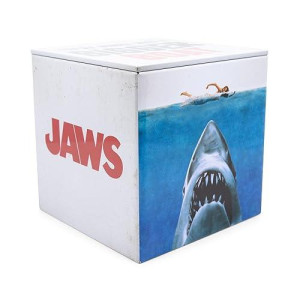 Jaws Logo 4-Inch Tin Storage Box Cube Organizer With Lid | Basket Container, Cubby Cube Closet Organizer, Home Decor Playroom Accessories | Steven Spielberg Classic Movie Gifts And Collectibles
