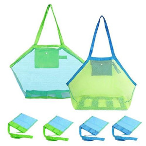 6 Pack Mesh Beach Bag, Extra Large Beach Bags And Totes, Foldable Children Beach Toys Organizer Storage Bags For Holding Beach Toys (2 Pcs Large And 4 Pcs Small )