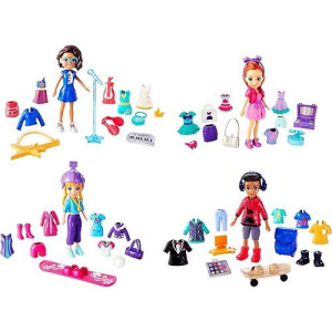 Polly Pocket Travel Toy Playset With Four (3-Inch) Dolls And 40+ Fashion Accessories, Themed Characters Fashion Pack