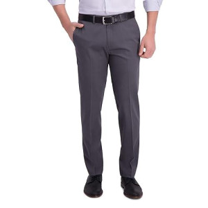 Haggar Men'S Iron Free Premium Khaki Straight Fit Flat Front Flex Waist Casual Pant, Dark Grey, 33 X 30