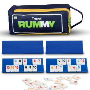 Point Games Classic Mini Rummy Game Set With 4 Exclusive Folding Playing Racks In Super Durable Travel Bag, For 2-4 Players Great Gift For Adults And Kids